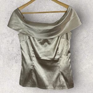 Vintage Joseph Ribkoff Metallic‎ Off Shoulder Drape Blouse Size Zip Size 10 Top